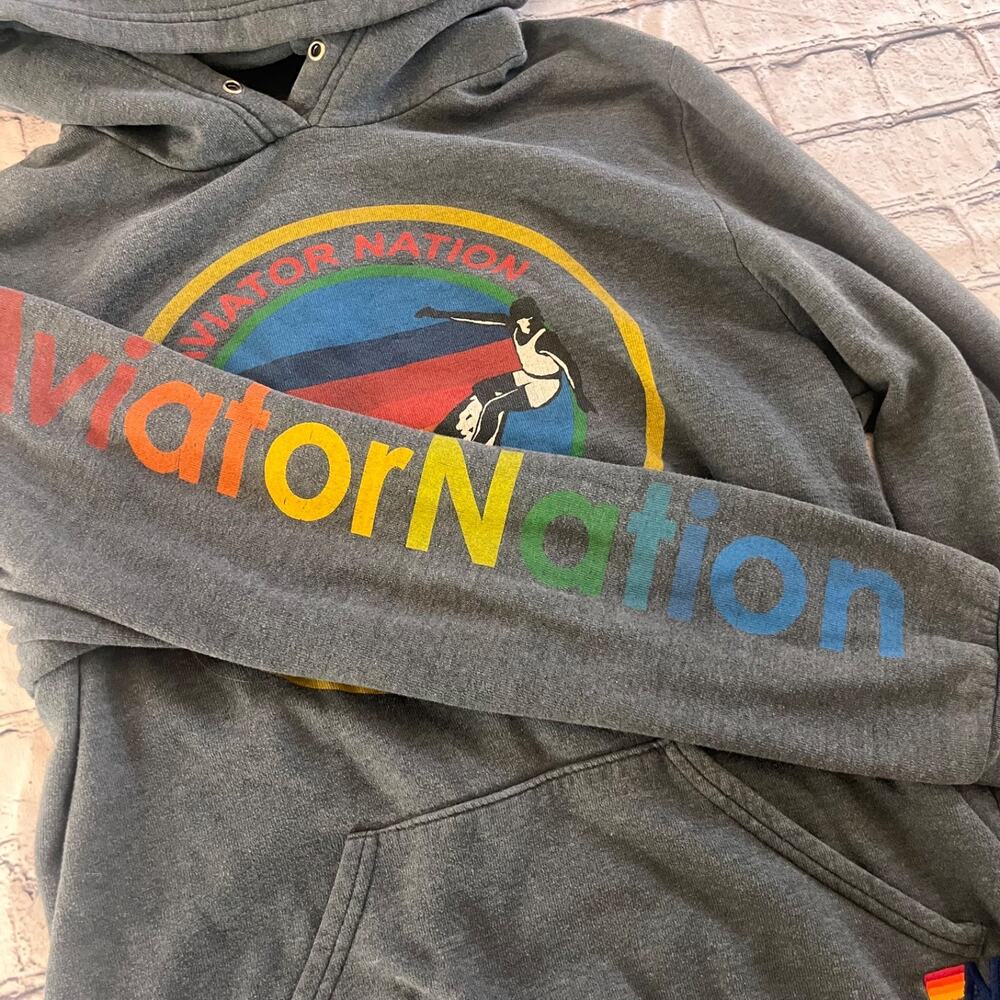 Aviator Nation Gray Austin Hoodie Size XL Logo Long Sleeve Womens - Picture 10 of 11